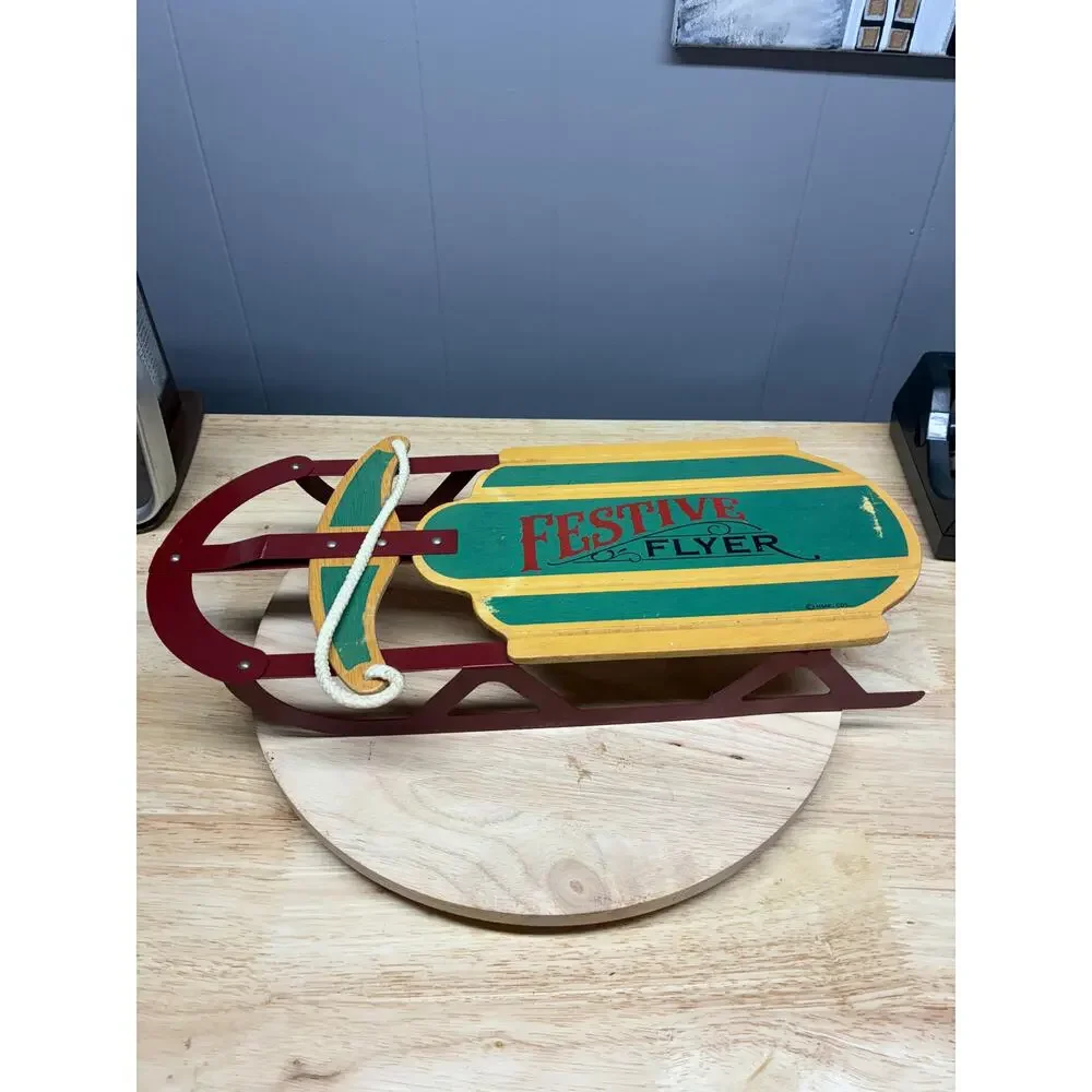 Pair of Wooden Sled Christmas Decorations | Festive Flyer 1995 Rustic Farmhouse